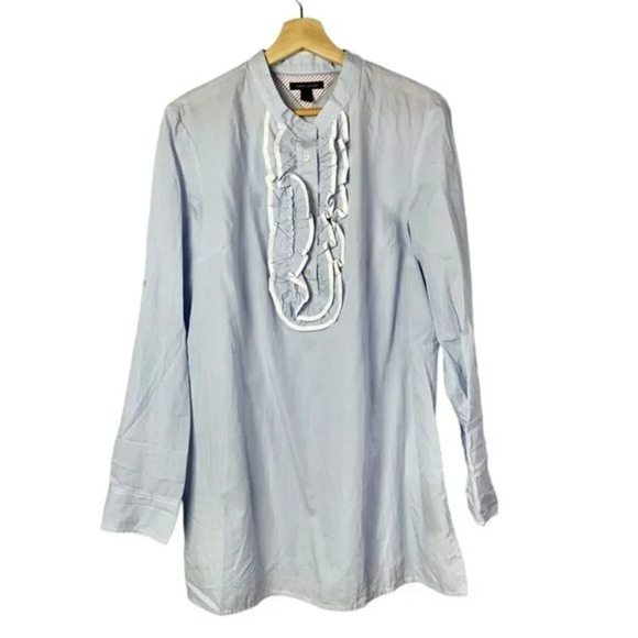 Tommy Hilfiger Blue & White Stripe Tuxedo Ruffle Long Sleeve Mini Dress L - Picture 1 of 4